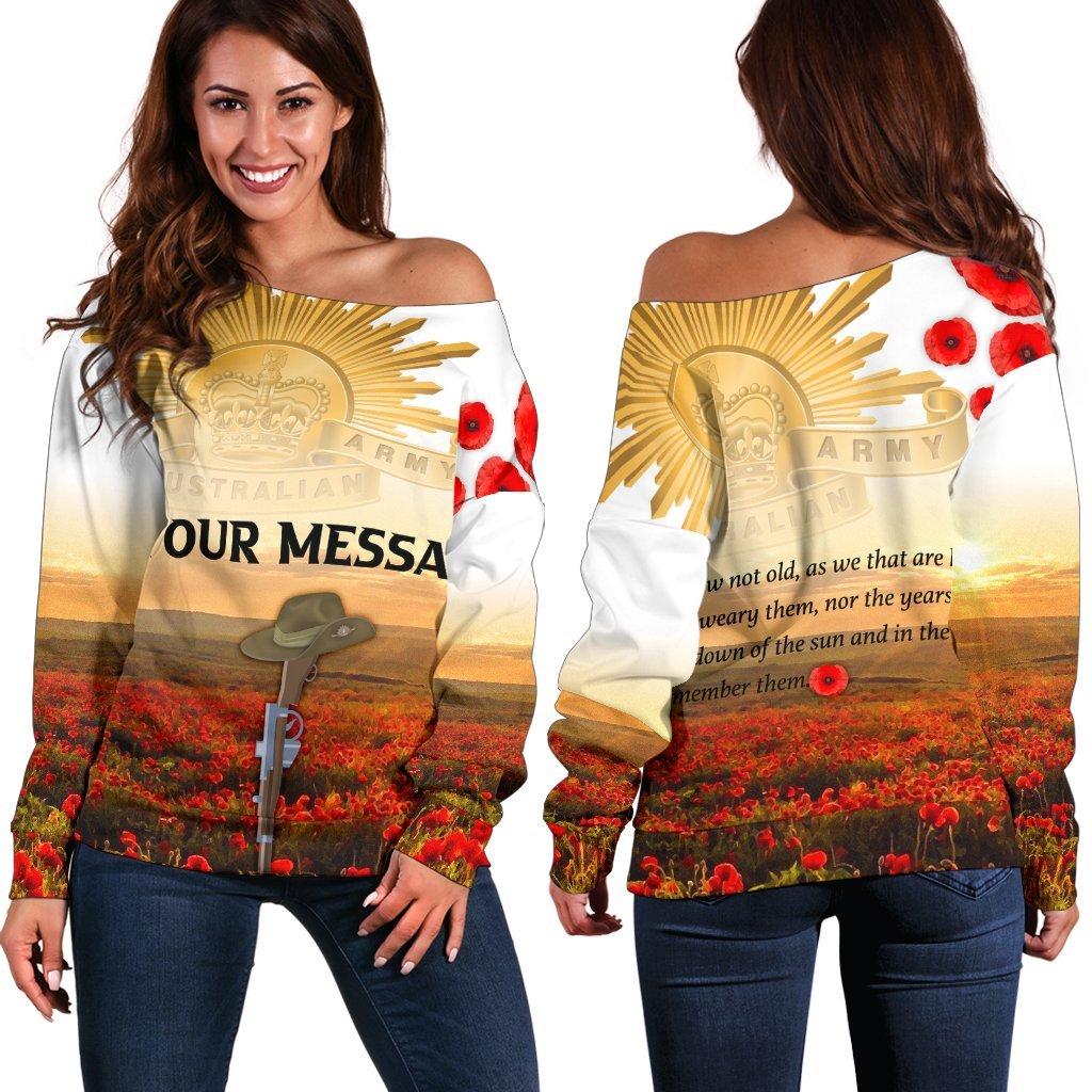 [Custom] Anzac Day 2021 Women's Off Shoulder Sweater - We Will Remember Them - Vibe Hoodie