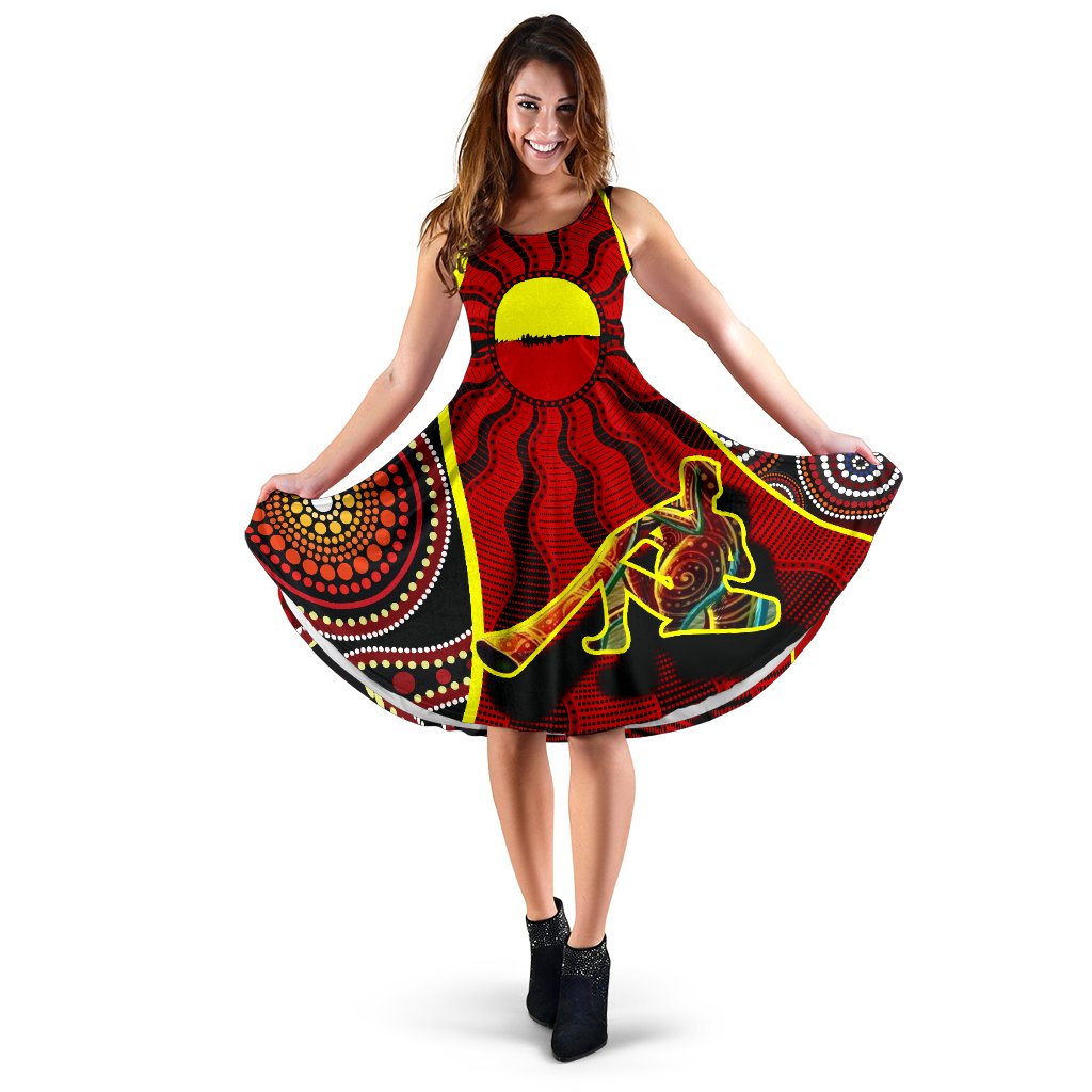 Midi Dress - Australia Aboriginal Dots With Didgeridoo - Vibe Hoodie