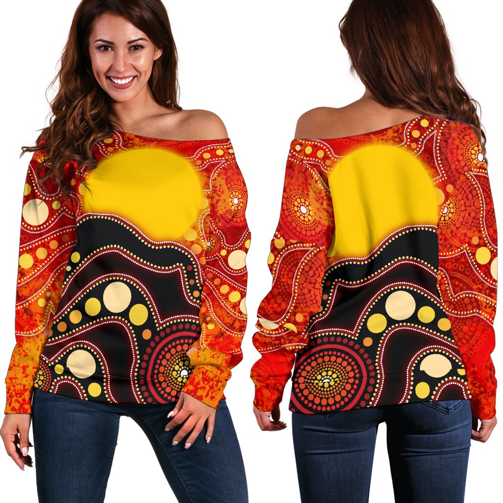 Aboriginal Off Shoulder Sweater, Aboriginal Lives Matter Flag Dot Painting Art - Vibe Hoodie