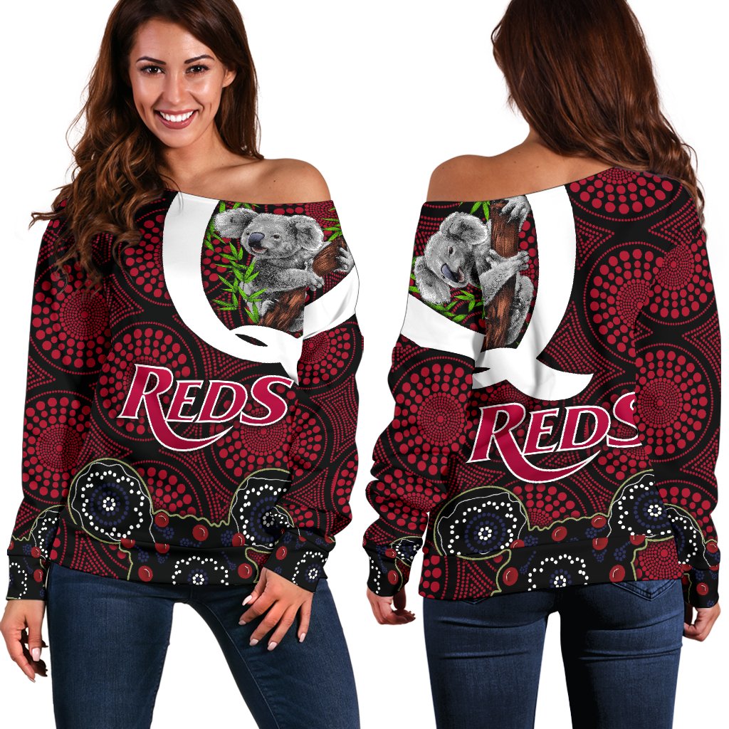 Queensland Women's Off Shoulder Sweater Reds Rugby - Koala - Vibe Hoodie