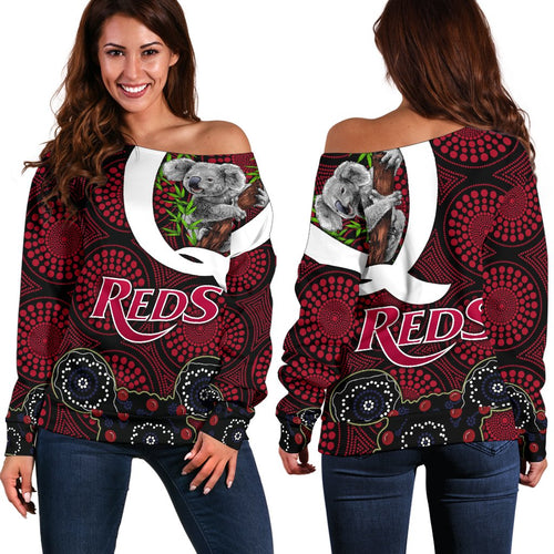 Queensland Women's Off Shoulder Sweater Reds Rugby - Koala - Vibe Hoodie