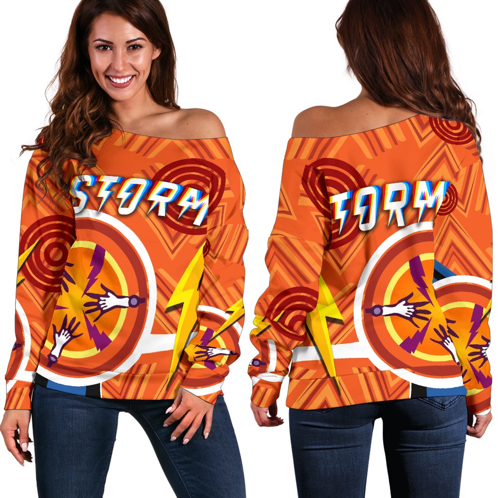 Storm Women Off Shoulder Sweater Simple Indigenous - Orange - Vibe Hoodie