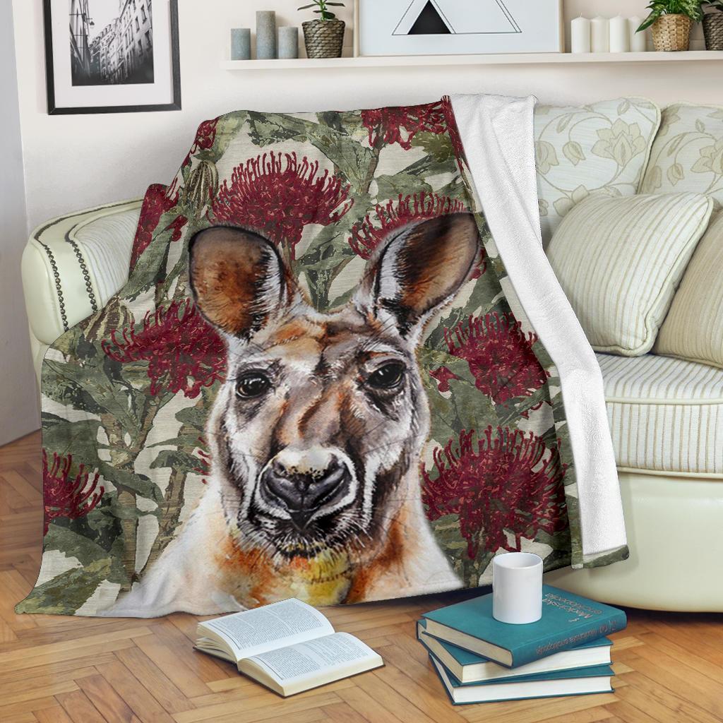 premium-blanket-kangaroo-blanket-waratah-flowers-painting