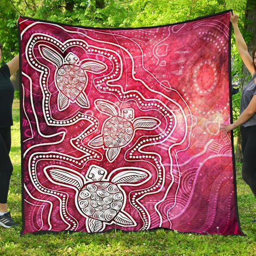 aboriginal-premium-quilt-sea-turtle-with-indigenous-patterns-pink