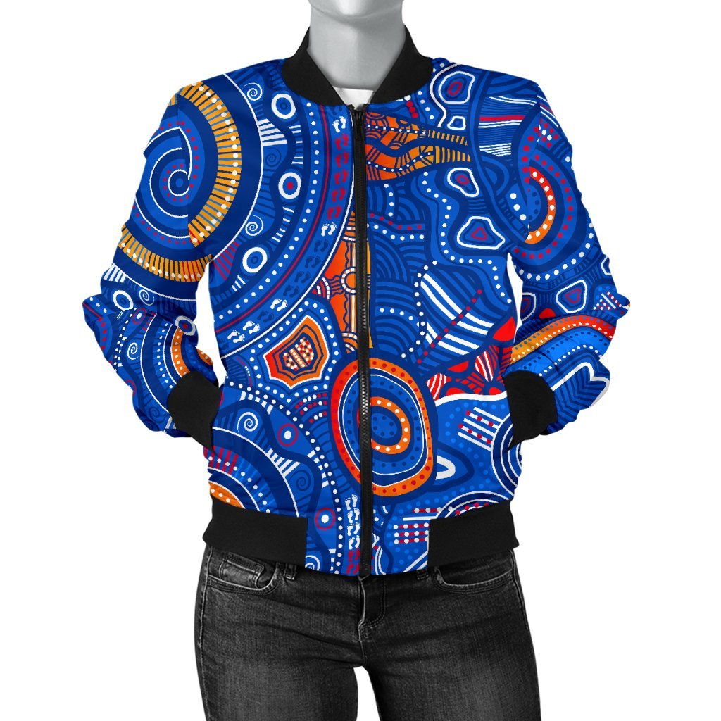 aboriginal-womens-bomber-jacket-indigenous-footprint-patterns-blue-color