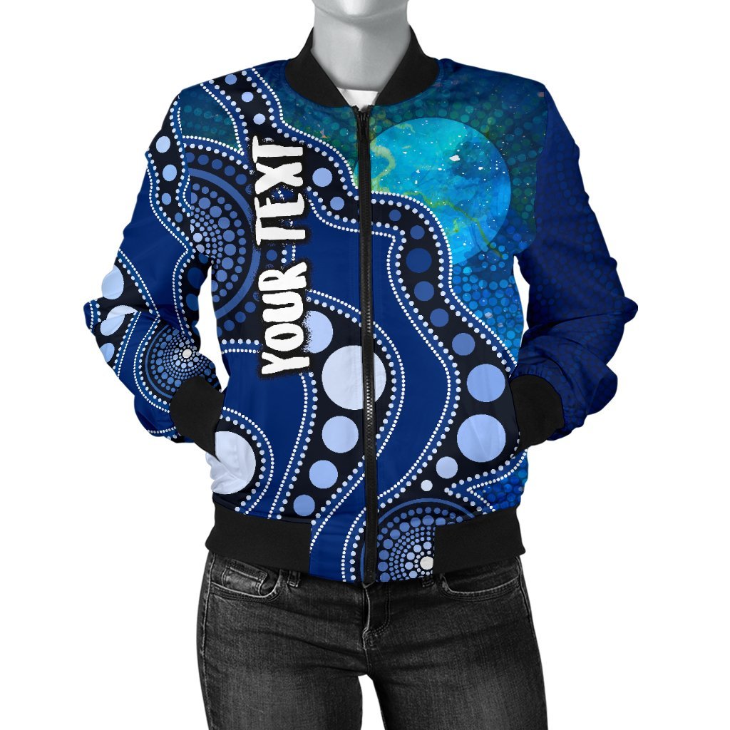custom-text-aboriginal-womens-bomber-jackets-australia-indigenous-flag-circle-dot-painting-art-blue