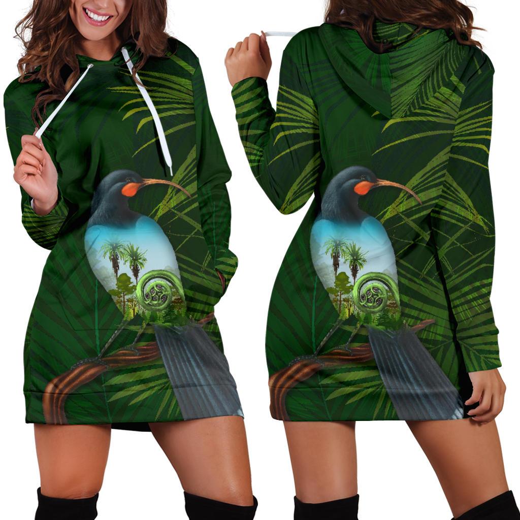 huia-bird-new-zealand-womens-hoodie-dress