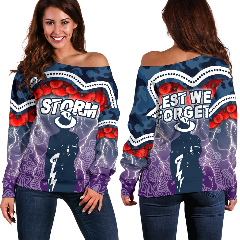 Storm Women's Off Shoulder Sweater Anzac Day Aboriginal - Vibe Hoodie
