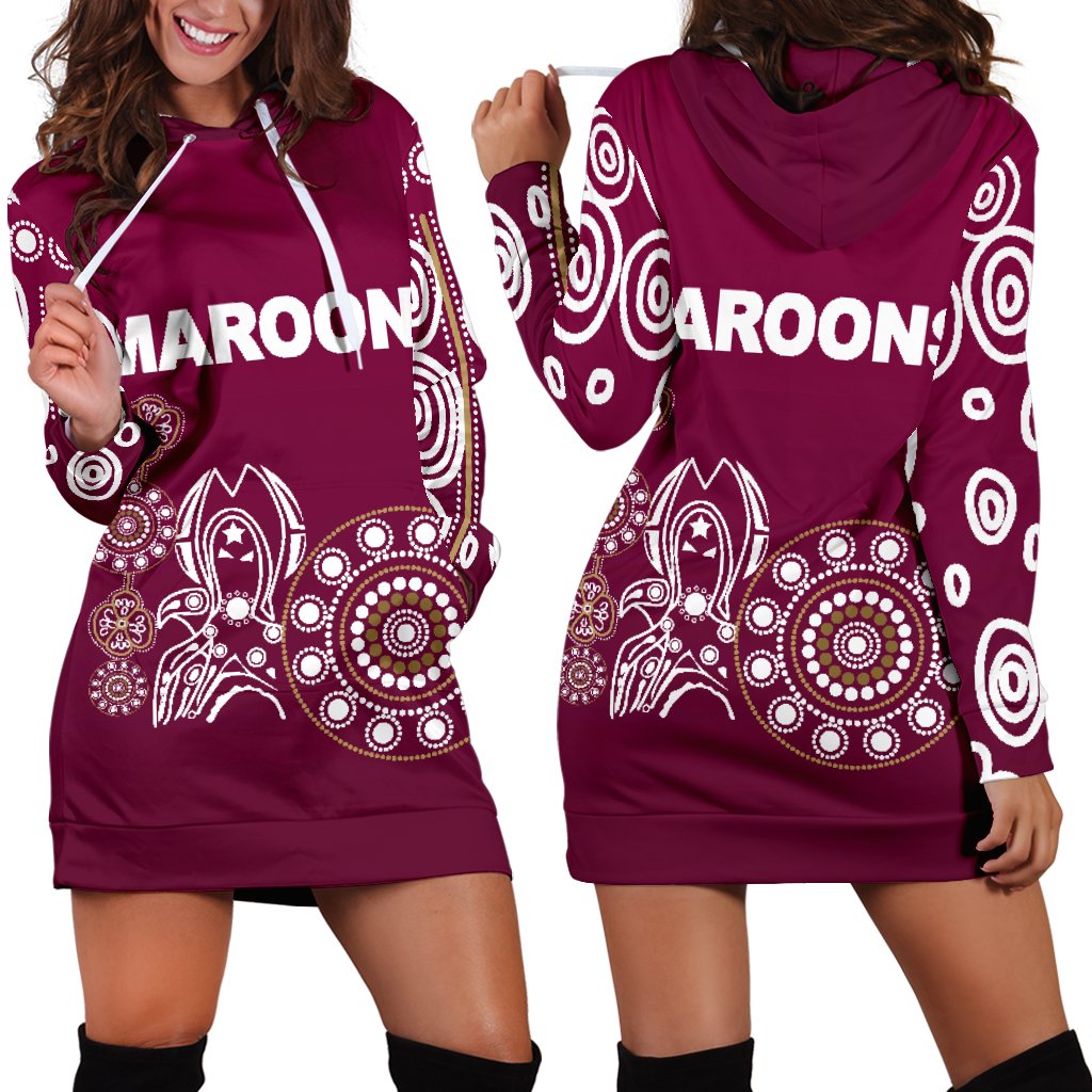 queensland-womens-hoodie-dress-maroons-simple-indigenous
