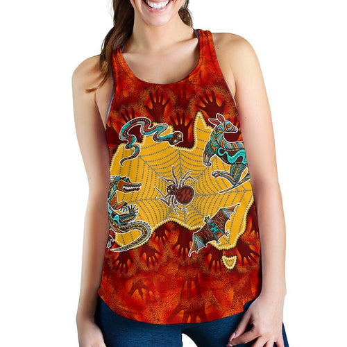 Aboriginal Women's Racerback Tank - Australia Map Hand Patterns Spider Web - Vibe Hoodie