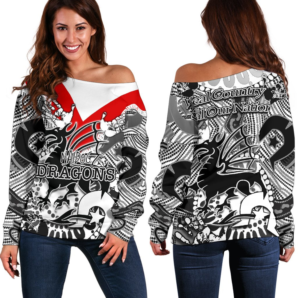 Naidoc St. George Illawarra Dragons Women's Off Shoulder Sweater Naidoc Patterns White Style