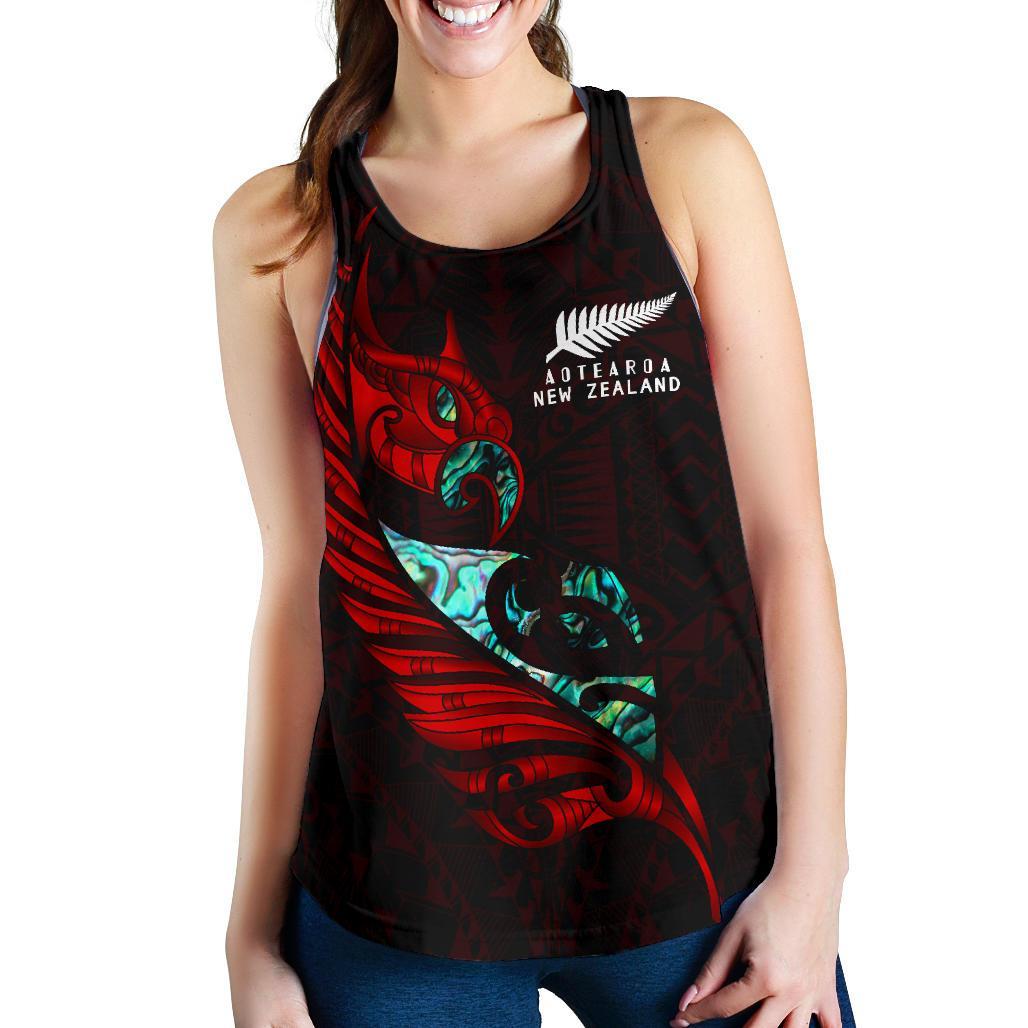 New Zealand Racerback Tank Manaia Paua Fern Wing - Red - Vibe Hoodie