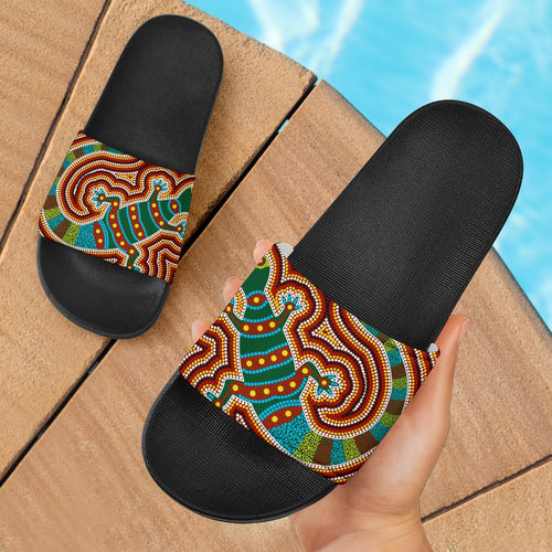slide-sandals-aboriginal-dot-painting-bag-lizard-patterns