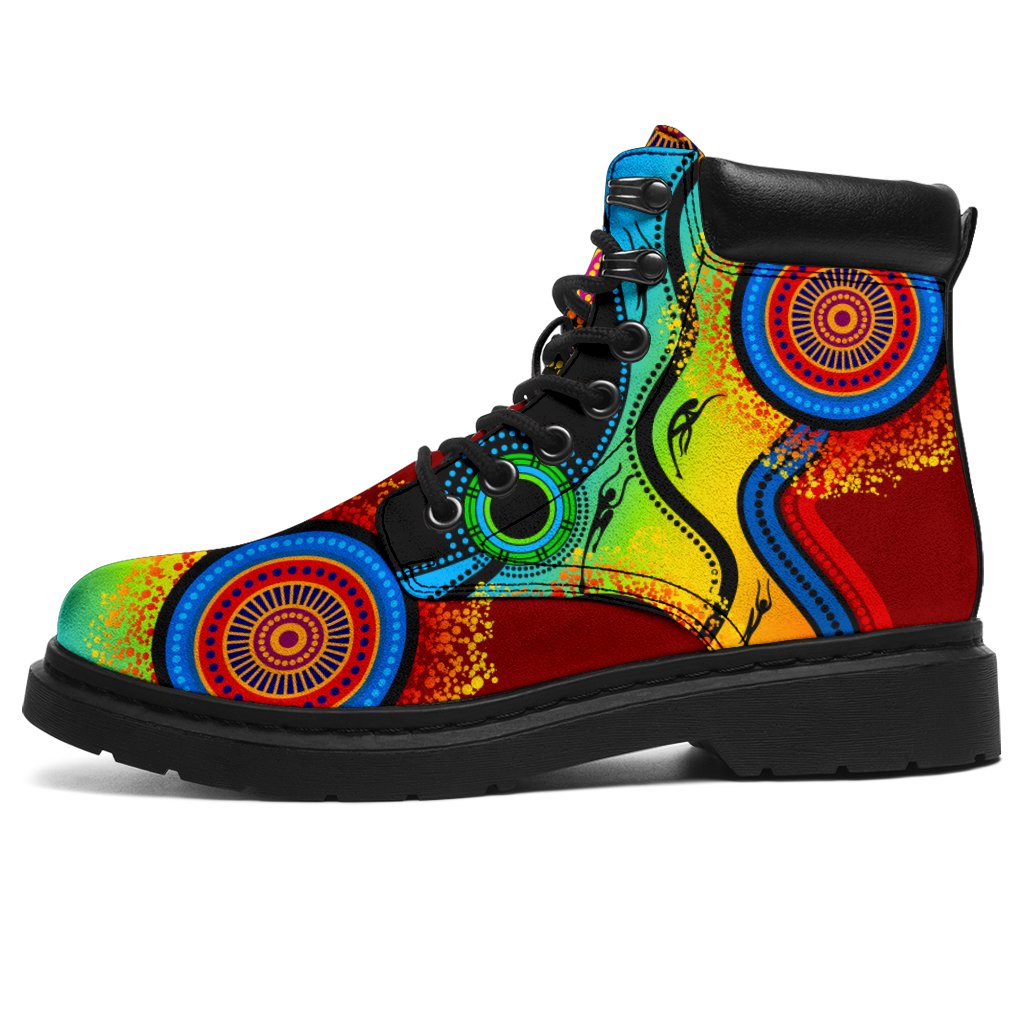 aboriginal-all-season-boots-flowers-circle-dot-painting-blue-dream