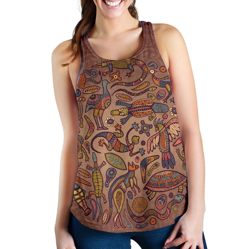 Racerback Tank - Aboriginal Patterns Tank Top Animal Art - Women - Vibe Hoodie