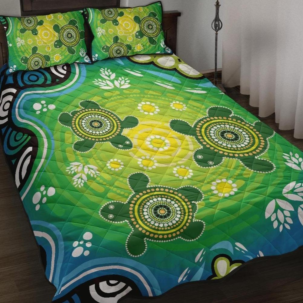 aboriginal-quilt-bed-set-indigenous-green-turtle