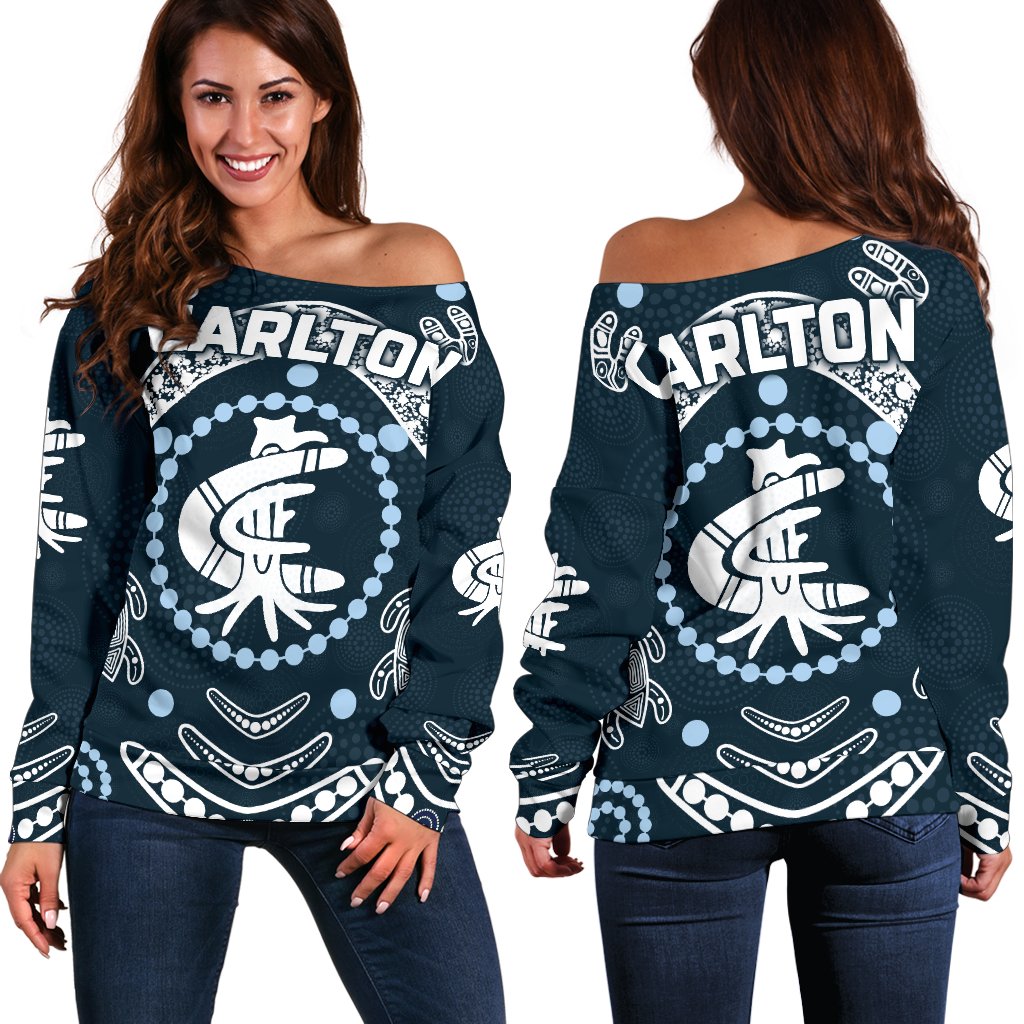 Carlton Women's Off Shoulder Sweater The Blue Baggers Indigenous - Vibe Hoodie