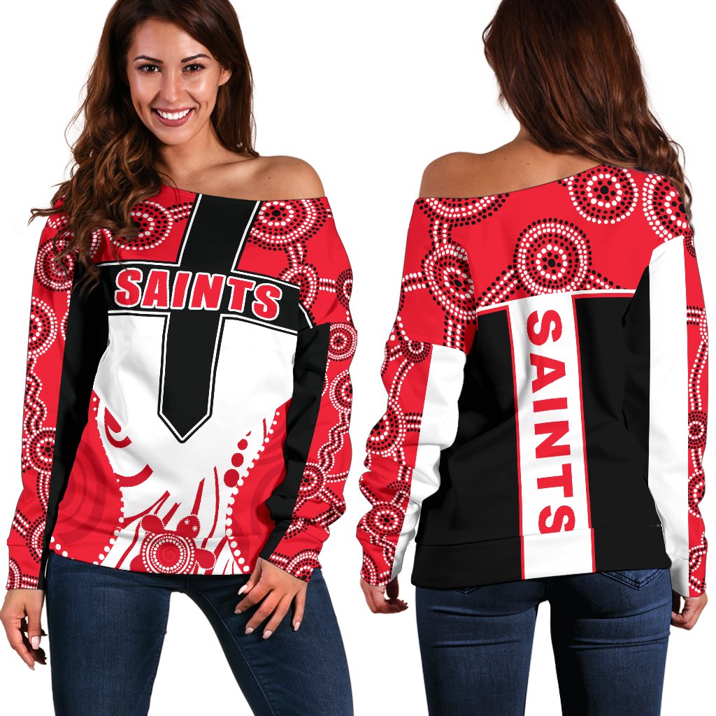 Saints Enthusiasm Off Shoulder Sweater St Kilda Indigenous - Vibe Hoodie