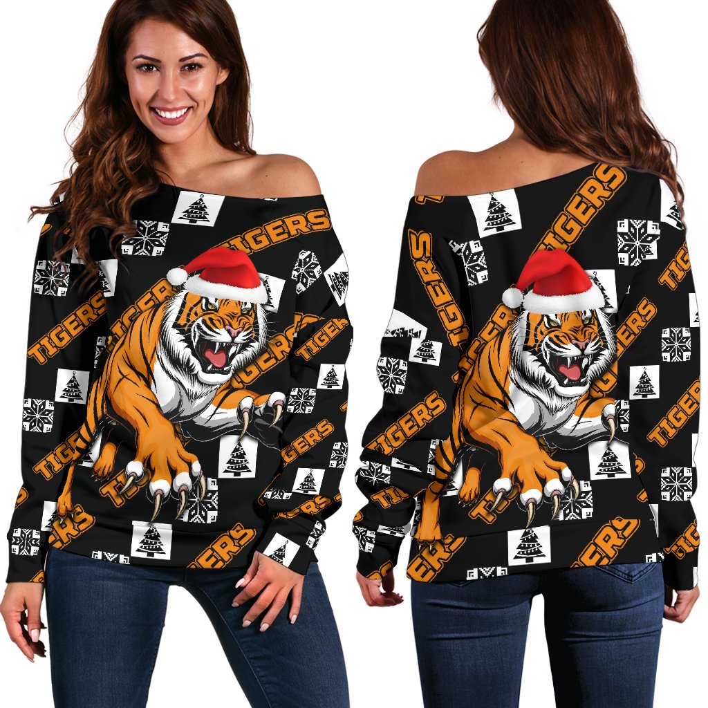 Wests Christmas Women's Off Shoulder Sweater Tigers Fancy - Vibe Hoodie