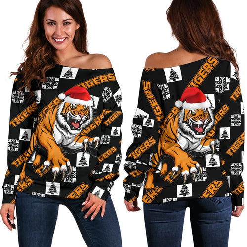 Wests Christmas Women's Off Shoulder Sweater Tigers Fancy - Vibe Hoodie