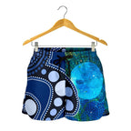 Aboriginal Women's Shorts - Australia Indigenous Flag Circle Dot Painting Art (Blue) - Vibe Hoodie