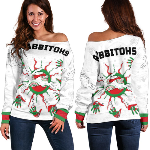 Rabbitohs Indigenous Off Shoulder Sweater Animals Aboriginal - Vibe Hoodie