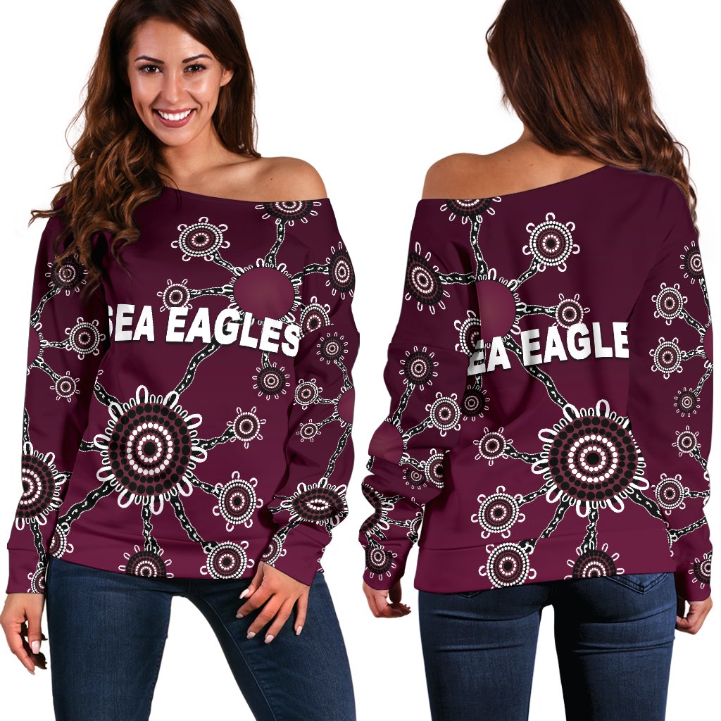 Warringah Women's Off Shoulder Sweater Sea Eagles Simple Indigenous - Vibe Hoodie
