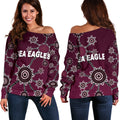 Warringah Women's Off Shoulder Sweater Sea Eagles Simple Indigenous - Vibe Hoodie