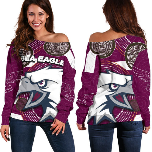 Sea Eagles Women's Off Shoulder Sweater Aboriginal - Vibe Hoodie