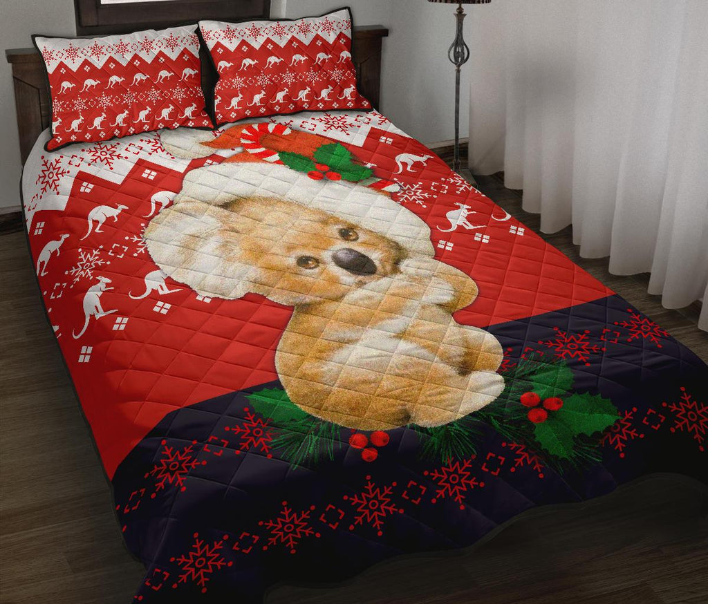 christmas-quilt-cover-set-koala-bed-set-kangaroo-symbol-snowflakes