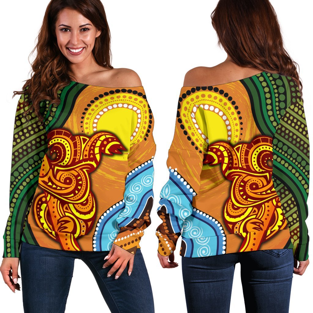 Off Shoulder Sweater - Australian Aboriginal Dot Painting Koala - Vibe Hoodie