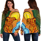 Off Shoulder Sweater - Australian Aboriginal Dot Painting Koala - Vibe Hoodie