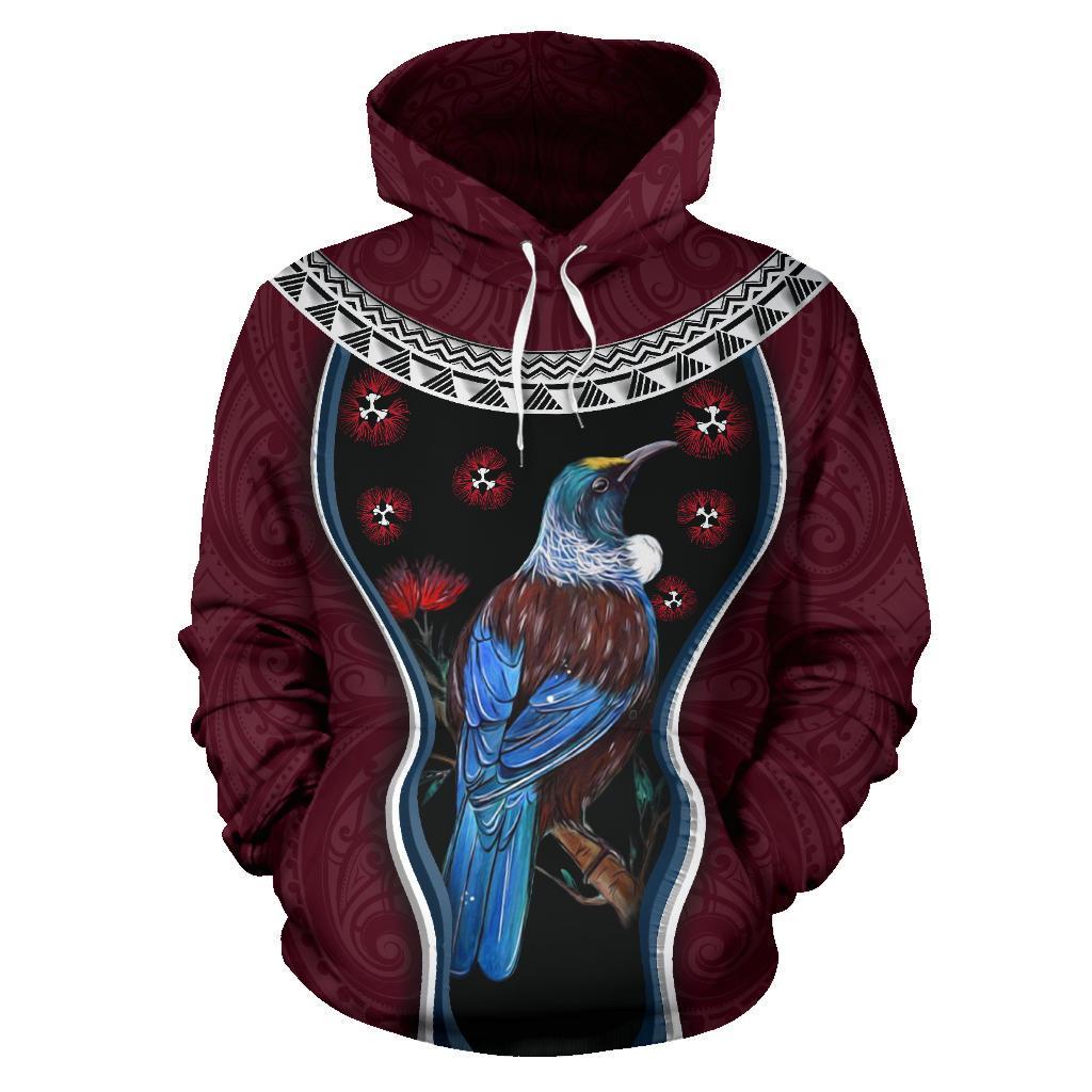 new-zealand-tui-bird-hoodie-pohutukawa-pullover-hoodie-burgundy