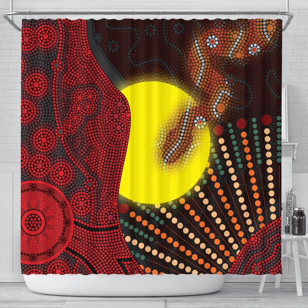 aboriginal-shower-curtain-indigenous-snake-sun-dot-painting