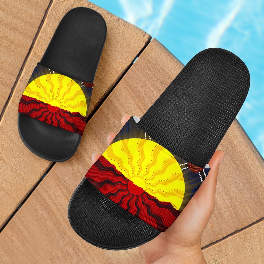 aboriginal-slide-sandals-australia-indigenous-flag-sun-dot-painting