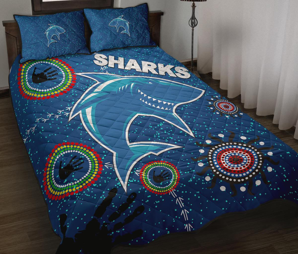 naidoc-sharks-quilt-bed-set-cronulla-aboriginal-style