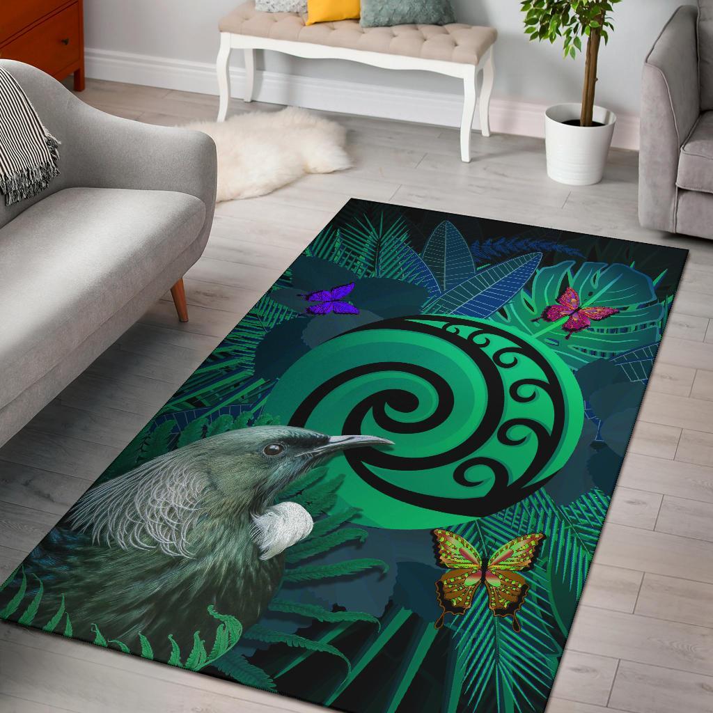 new-zealand-area-rug-koru-fern-mix-tui-bird-tropical-floral-turquoise