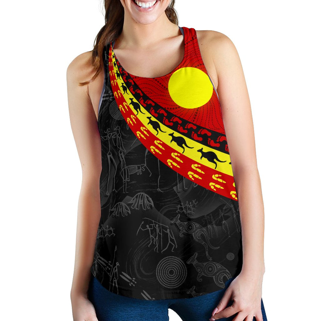 Aboriginal Women's Racerback Tank, Indigenous Flag Circle Dot Painting - Vibe Hoodie