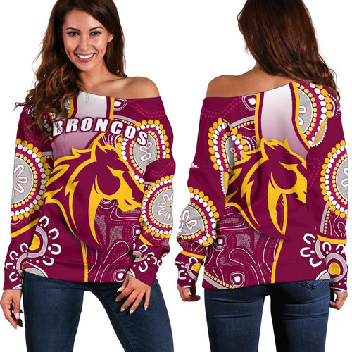 Broncos Indigenous Off Shoulder Sweater Brisbane Strong - Vibe Hoodie