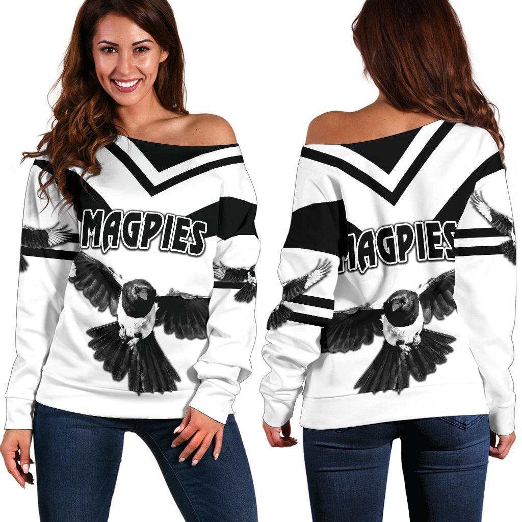 Western Suburbs Magpies Women's Off Shoulder Sweater Original Style - White - Vibe Hoodie
