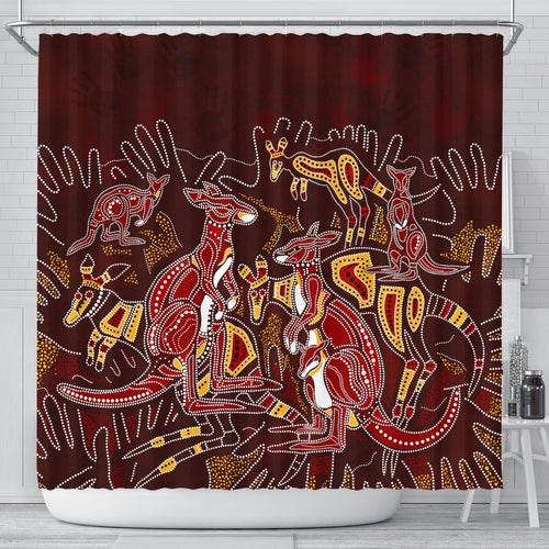 aboriginal-shower-curtain-kangaroo-family-with-hand-art