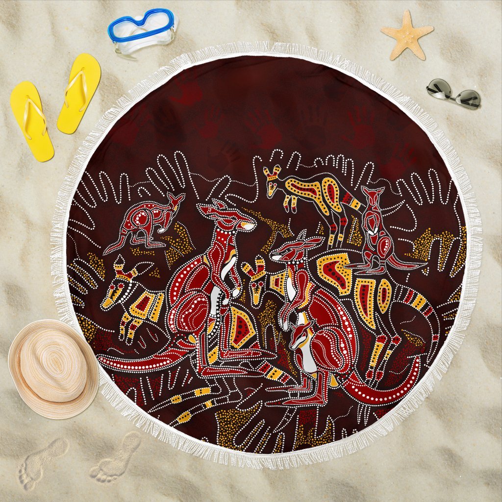 aboriginal-beach-blanket-kangaroo-family-with-hand-art