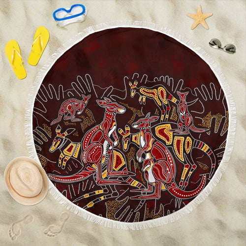 aboriginal-beach-blanket-kangaroo-family-with-hand-art