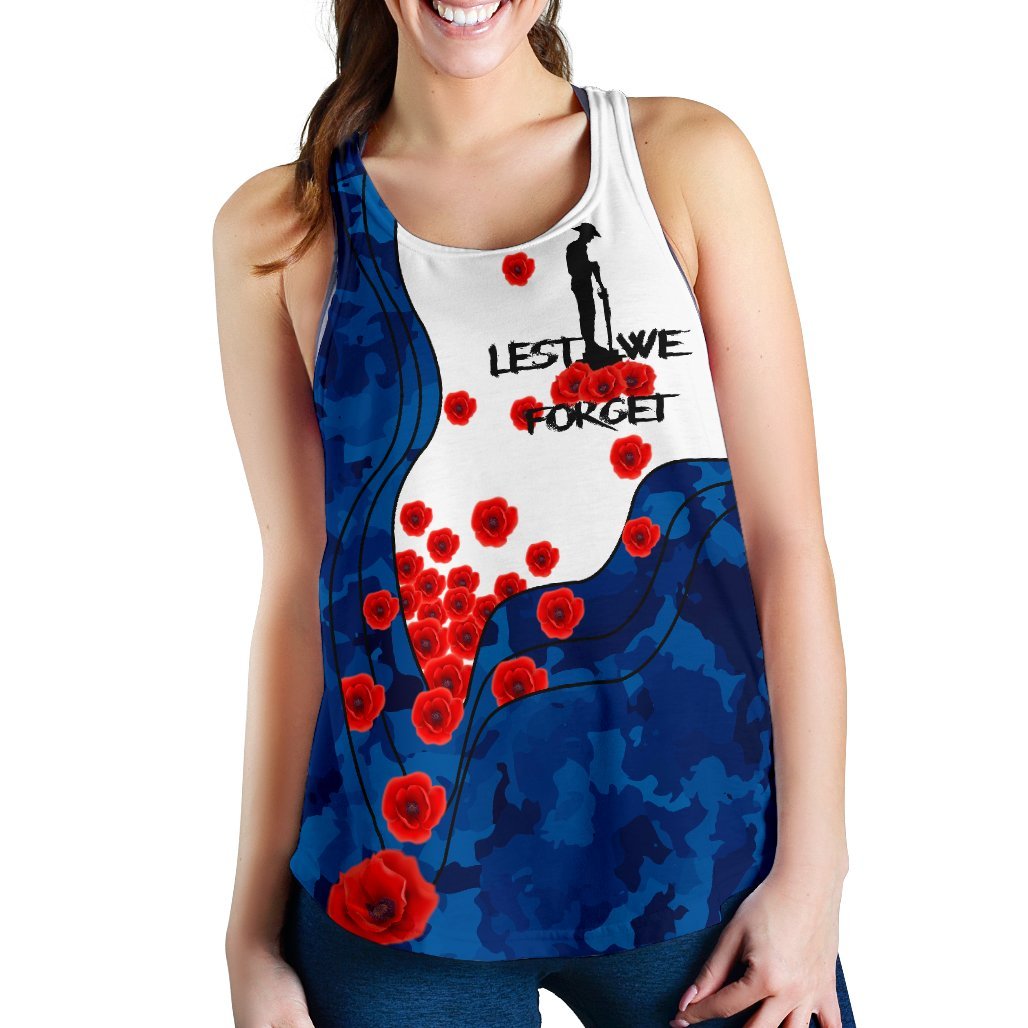 Anzac Lest We Forget Women's Racerback Tank - Australian Flag Blue - - Vibe Hoodie