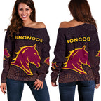 Brisbane Women Off Shoulder Sweater Broncos Simple Indigenous - Vibe Hoodie
