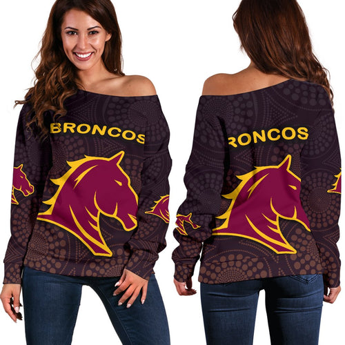 Brisbane Women Off Shoulder Sweater Broncos Simple Indigenous - Vibe Hoodie