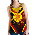 Aboriginal Women's Racerback Tank-  Indigenous Flag With Footprint Hand Art- - Vibe Hoodie