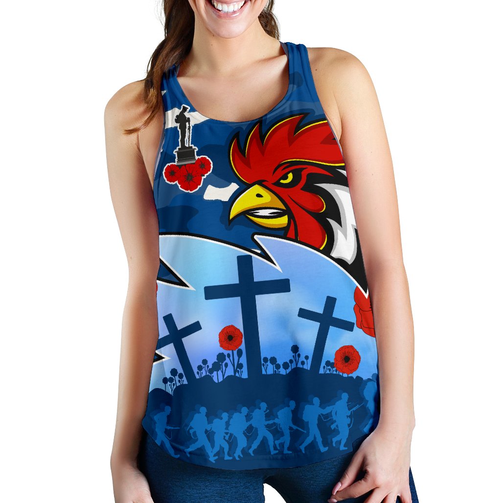 Roosters Anzac Day Women Racerback Tank Military - Blue - Vibe Hoodie