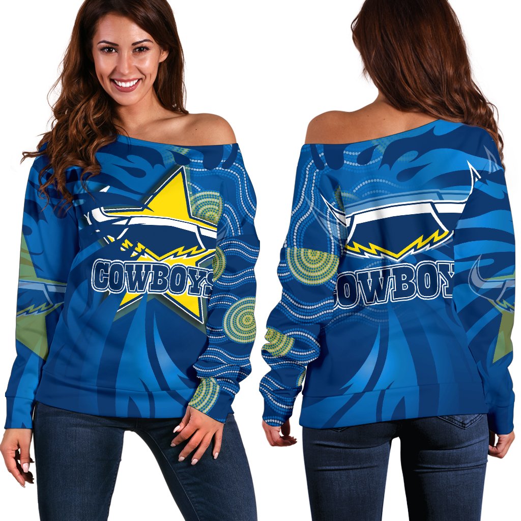 Cowboys Fire Women's Off Shoulder Sweater North Queensland - Vibe Hoodie