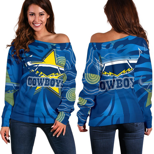 Cowboys Fire Women's Off Shoulder Sweater North Queensland - Vibe Hoodie